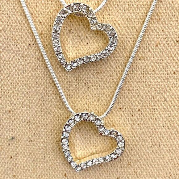 2 Heart Pendant Necklace Set made with Swarovski Crystals, Friendship Love Gift - Picture 3 of 9
